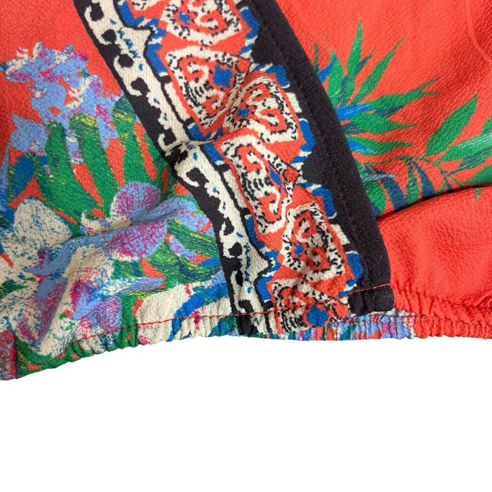 Flying Tomato Orange Floral Kimono Sleeve Surplice Cropped Top Blouse S - Picture 5 of 11